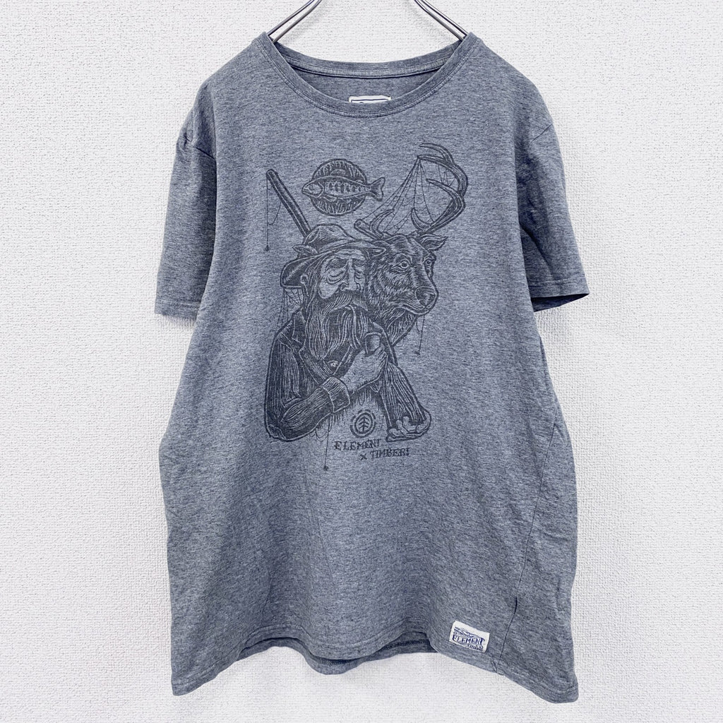 ELEMENT　エレメント　TIMBER！　ティンバー　半袖Tシャツ　コラボＴ　ユーロ　灰色　グレー　XLサイズ　古着