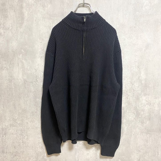 古着 used　Calvin Klein　カルバンクライン　長袖ハーフジップニット　セーター　無地　黒　ハイネック　XLサイズ