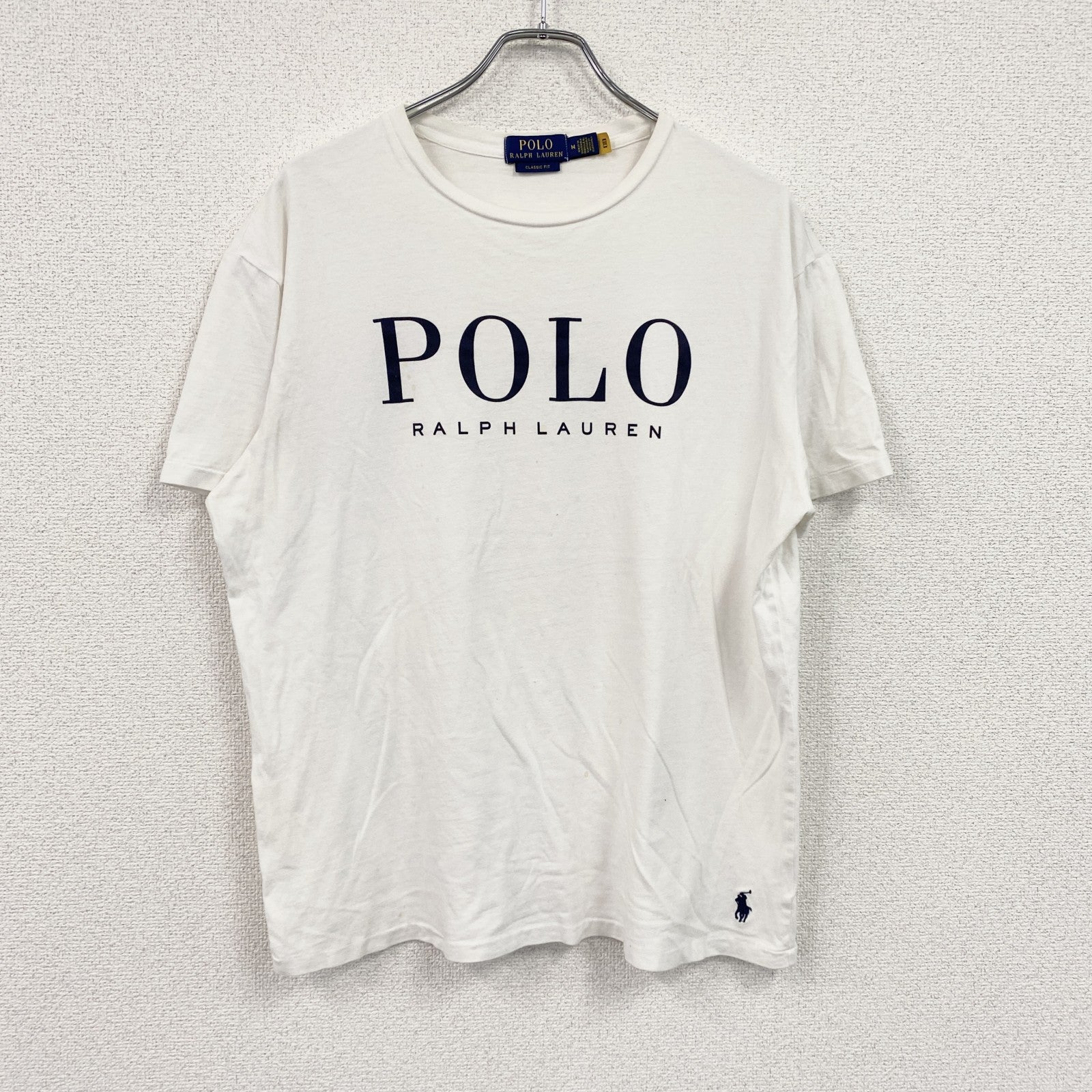 POLO RALPH LAUREN　ラルフローレン　半袖プリントTシャツ　シングルステッチ　刺繍ロゴ　白　ホワイト　Mサイズ　古着