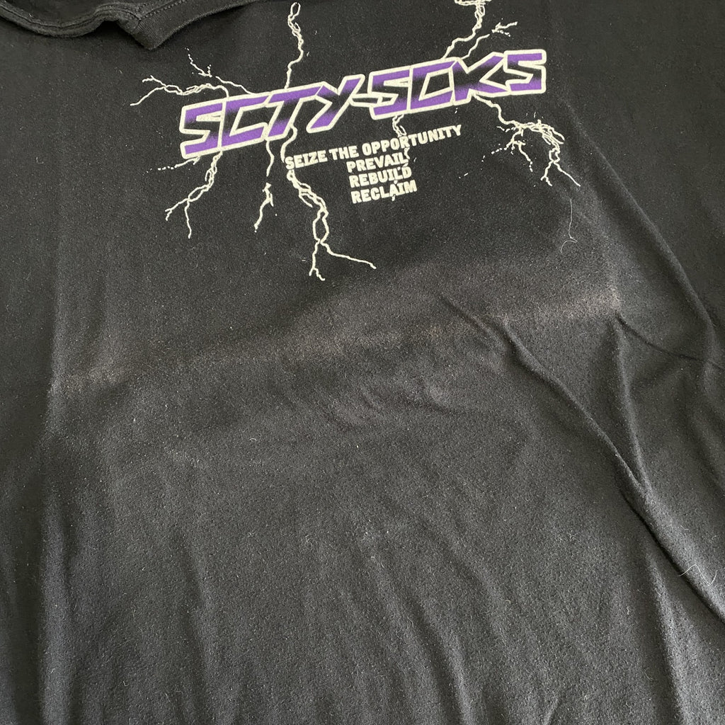 SOCIETY　半袖ロゴプリントTシャツ　黒　ブラック　稲妻　雷　レトロデザイン　ビッグシルエット　3XLサイズ　古着