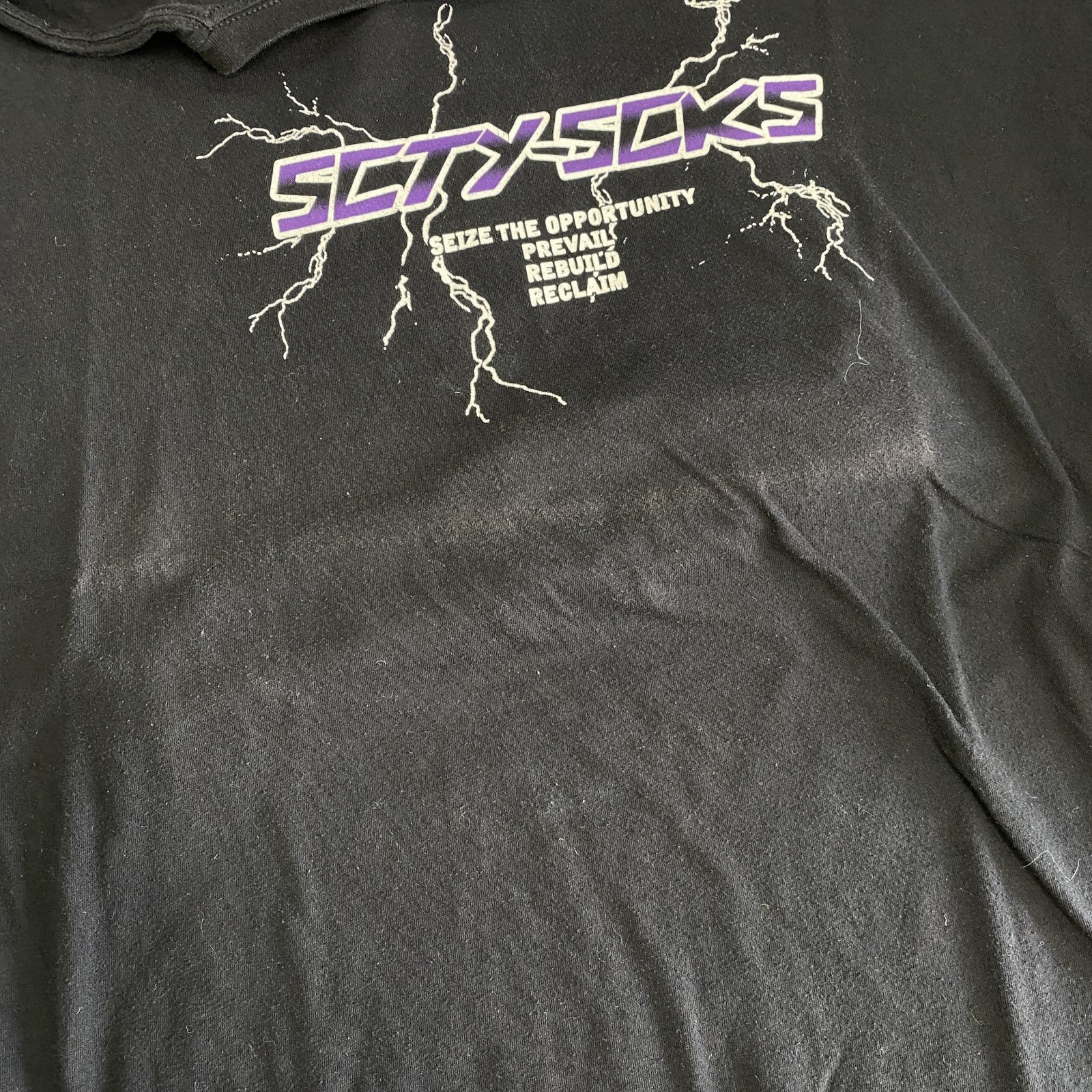 SOCIETY　半袖ロゴプリントTシャツ　黒　ブラック　稲妻　雷　レトロデザイン　ビッグシルエット　3XLサイズ　古着