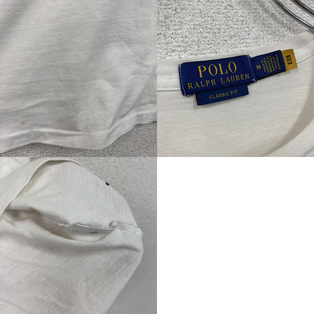 POLO RALPH LAUREN　ラルフローレン　半袖プリントTシャツ　シングルステッチ　刺繍ロゴ　白　ホワイト　Mサイズ　古着