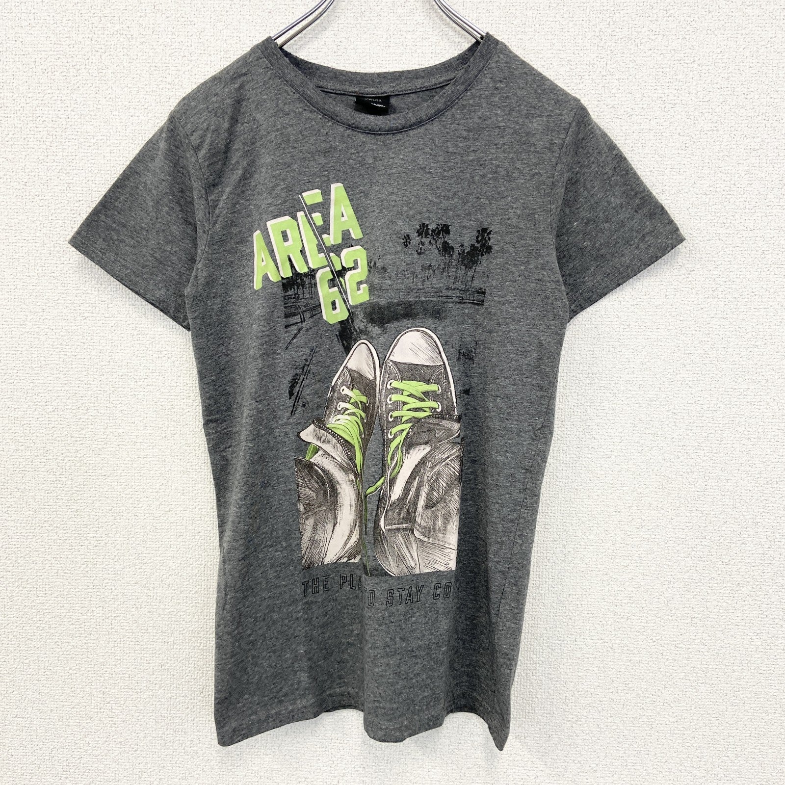 chapter Young　半袖プリントTシャツ　AREA62　スニーカー　クルーネック　レトロ　グレー　灰色　Mサイズ　古着