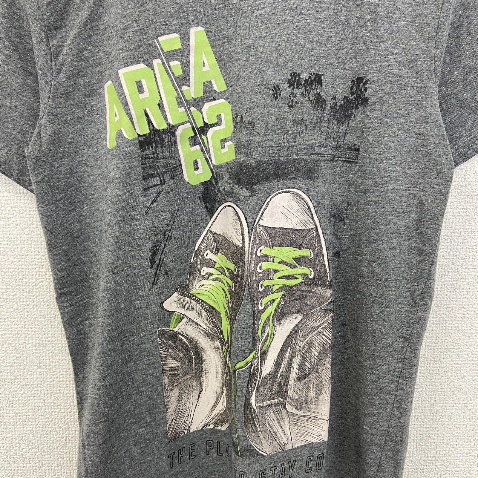 chapter Young　半袖プリントTシャツ　AREA62　スニーカー　クルーネック　レトロ　グレー　灰色　Mサイズ　古着