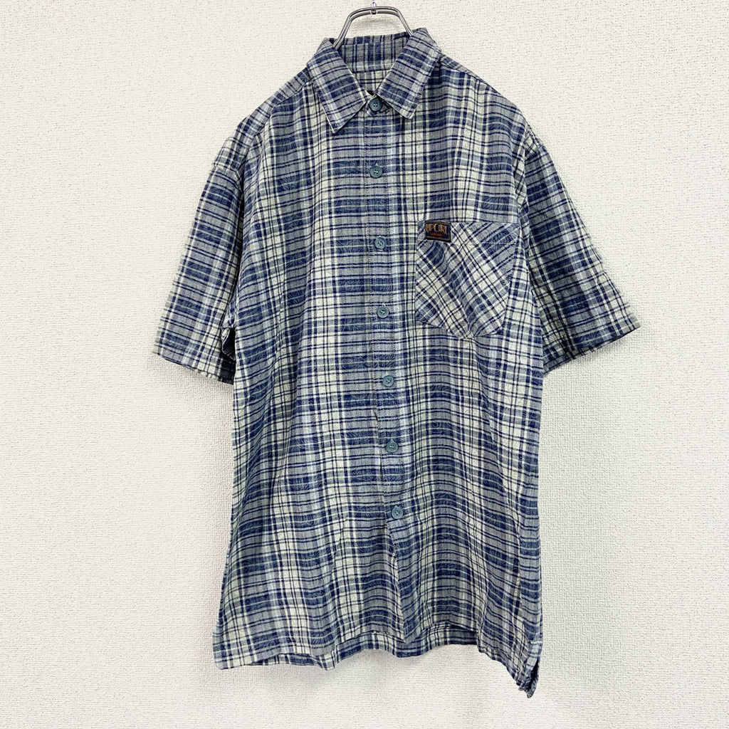 RIP CURL　リップカール　半袖シャツ　総柄　チェック柄　青　ブルー　Pサイズ　古着