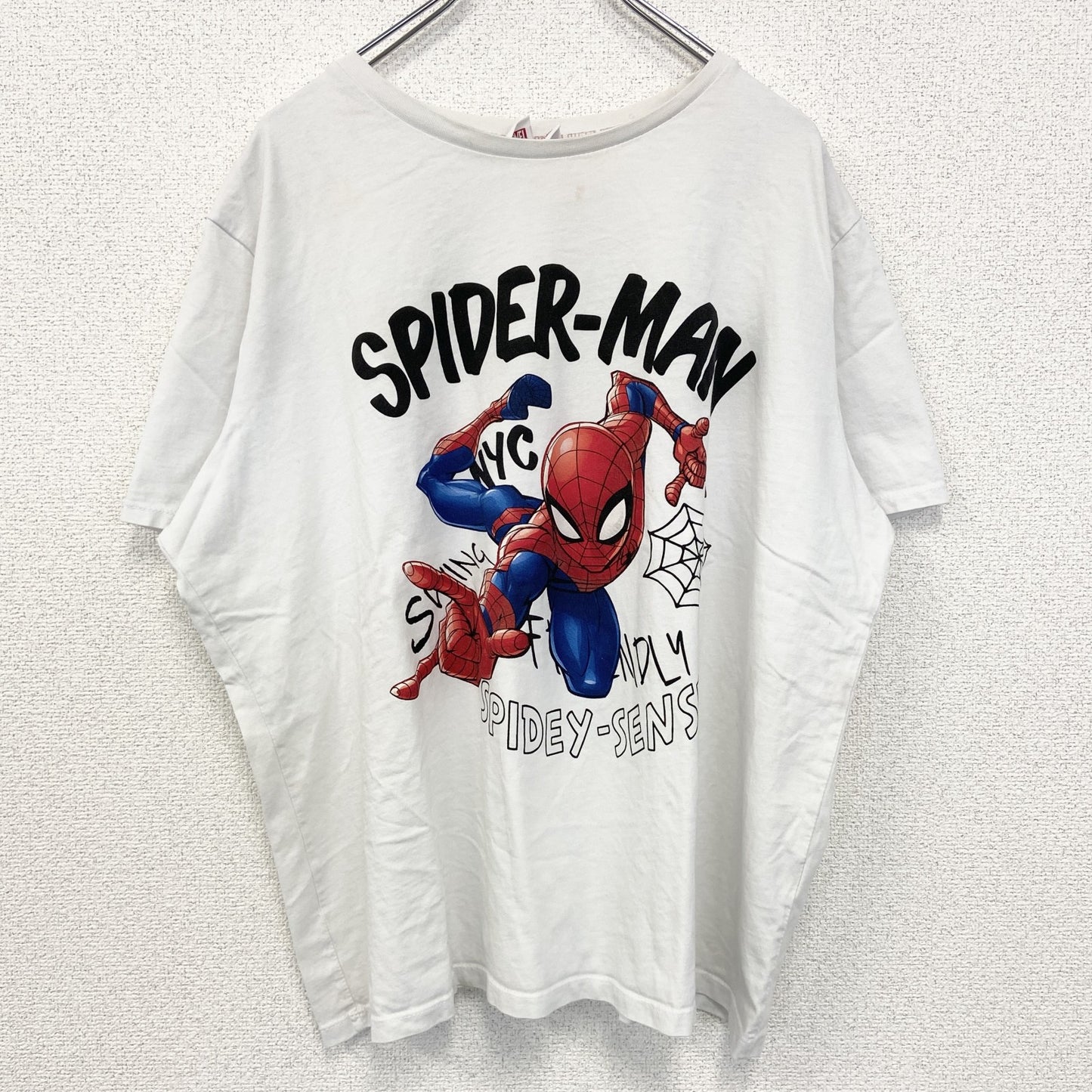 古着 used　MARVEL　マーベル コミック　オリジナル半袖プリントTシャツ　スパイダーマン　クルーネック　白　2XLサイズ