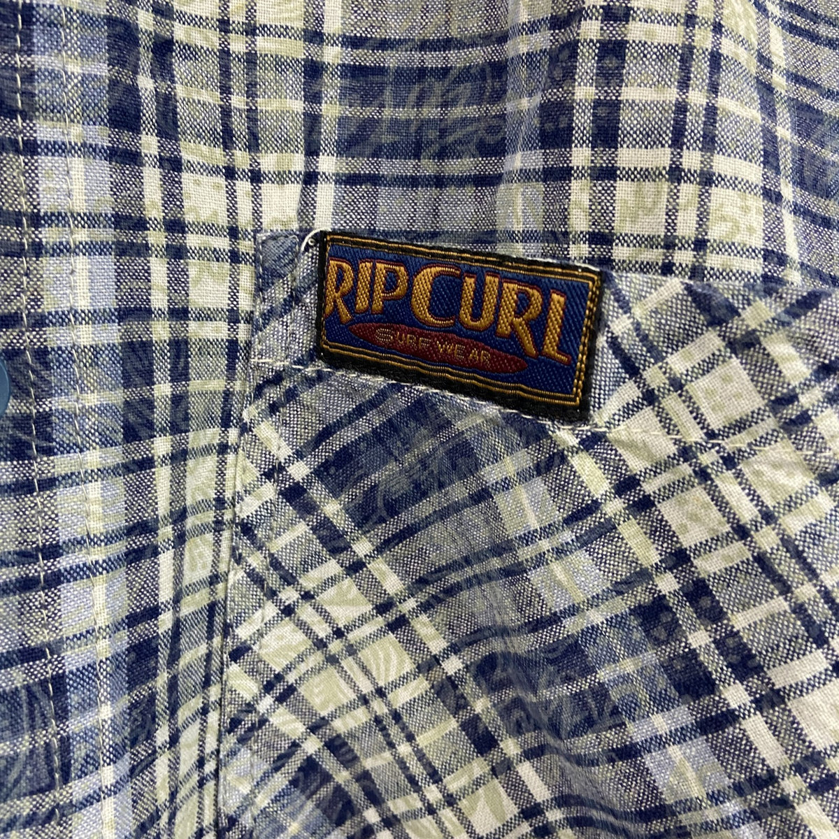 RIP CURL　リップカール　半袖シャツ　総柄　チェック柄　青　ブルー　Pサイズ　古着