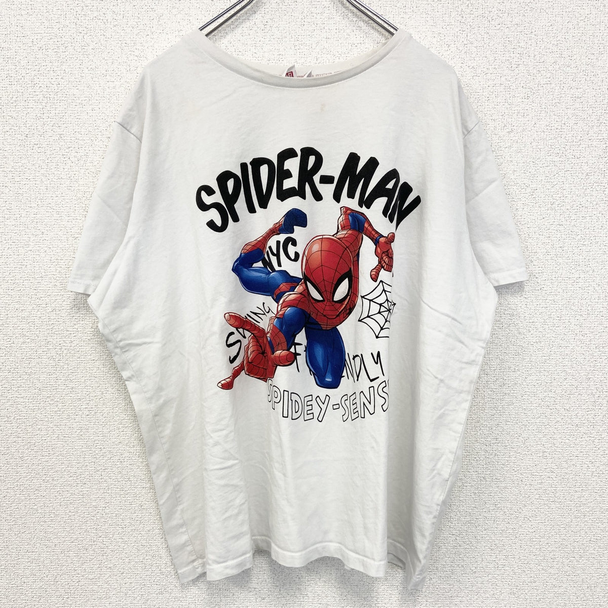 MARVEL　マーベル コミック　オリジナル半袖プリントTシャツ　スパイダーマン　クルーネック　白　ホワイト　2XLサイズ　古着