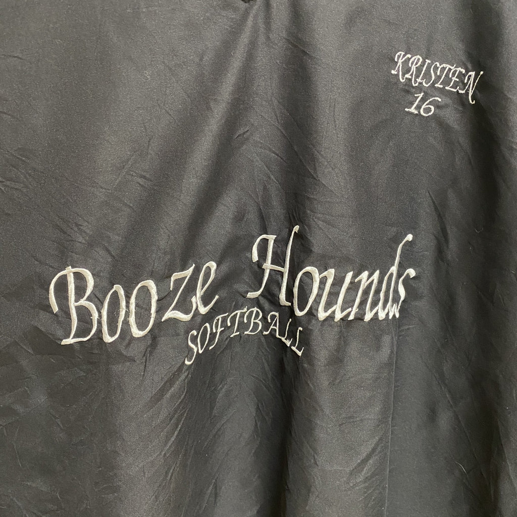 WP　長袖Vネックナイロンプルオーバー　ロゴ刺繍　Booze Hounds　ソフトボール　黒　ブラック　Lサイズ　古着