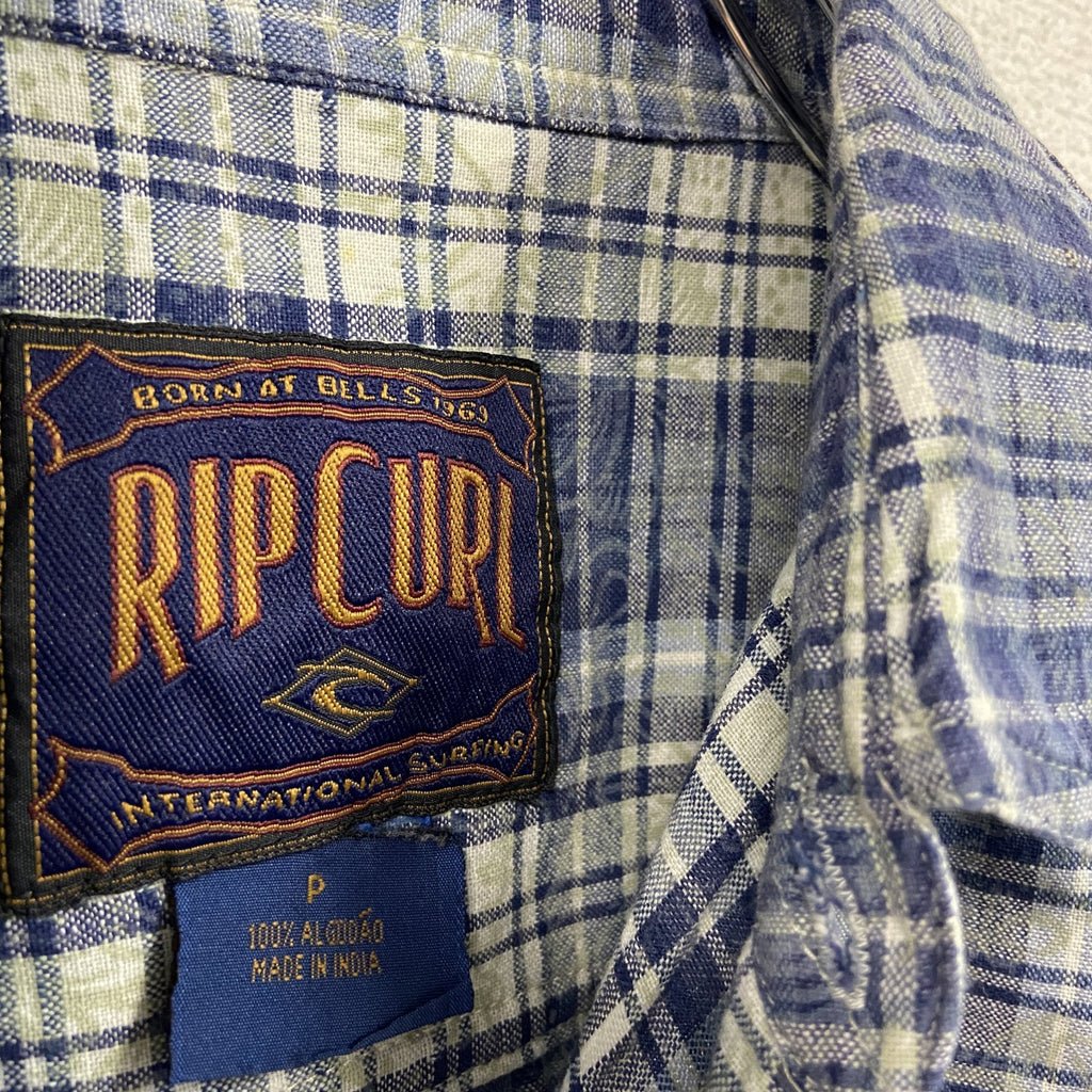 RIP CURL　リップカール　半袖シャツ　総柄　チェック柄　青　ブルー　Pサイズ　古着