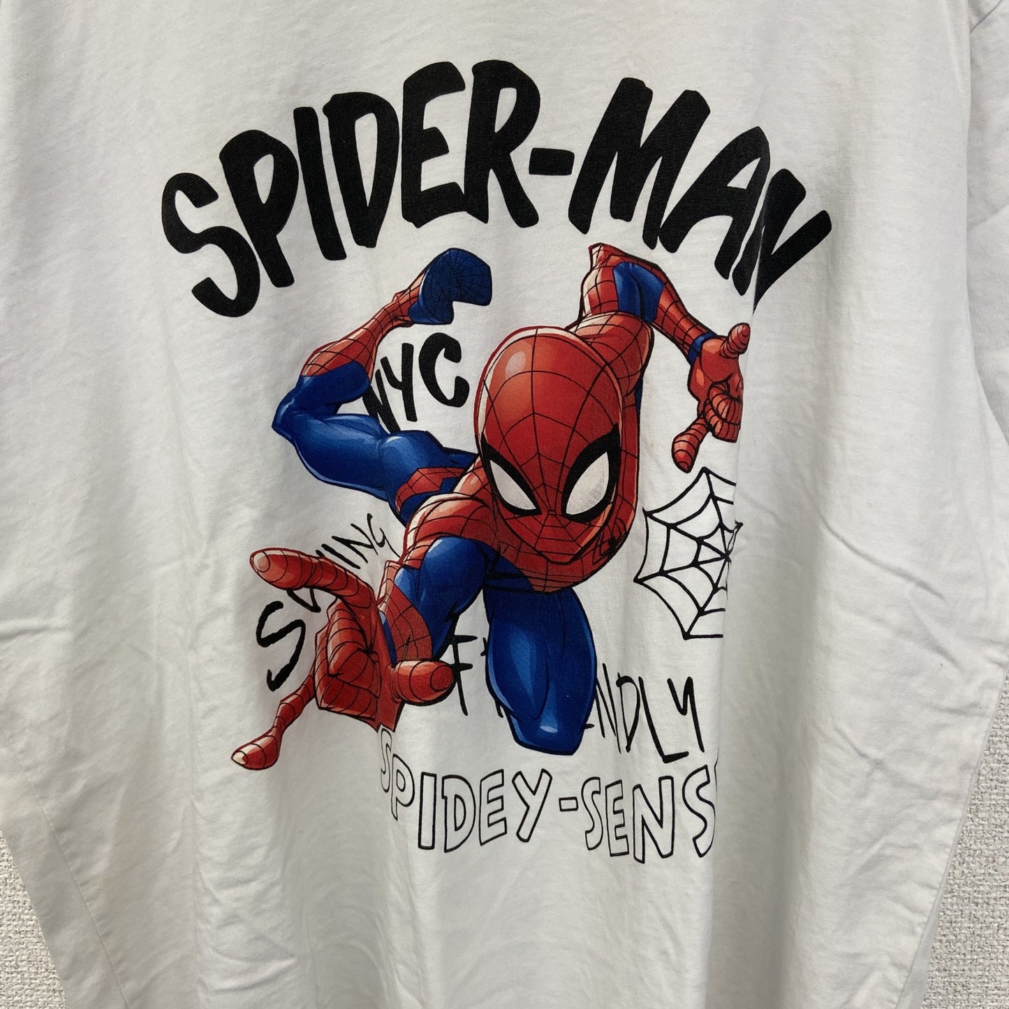 古着 used　MARVEL　マーベル コミック　オリジナル半袖プリントTシャツ　スパイダーマン　クルーネック　白　2XLサイズ