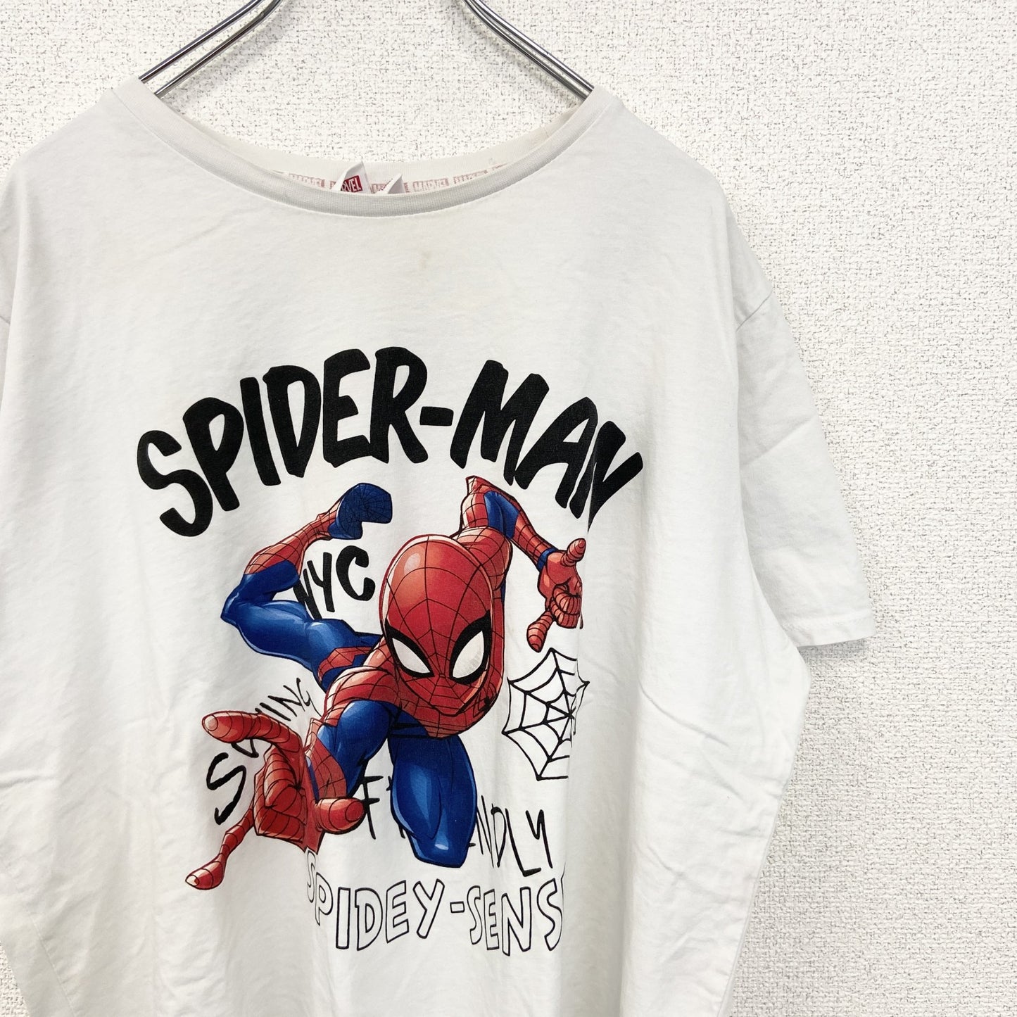 古着 used　MARVEL　マーベル コミック　オリジナル半袖プリントTシャツ　スパイダーマン　クルーネック　白　2XLサイズ