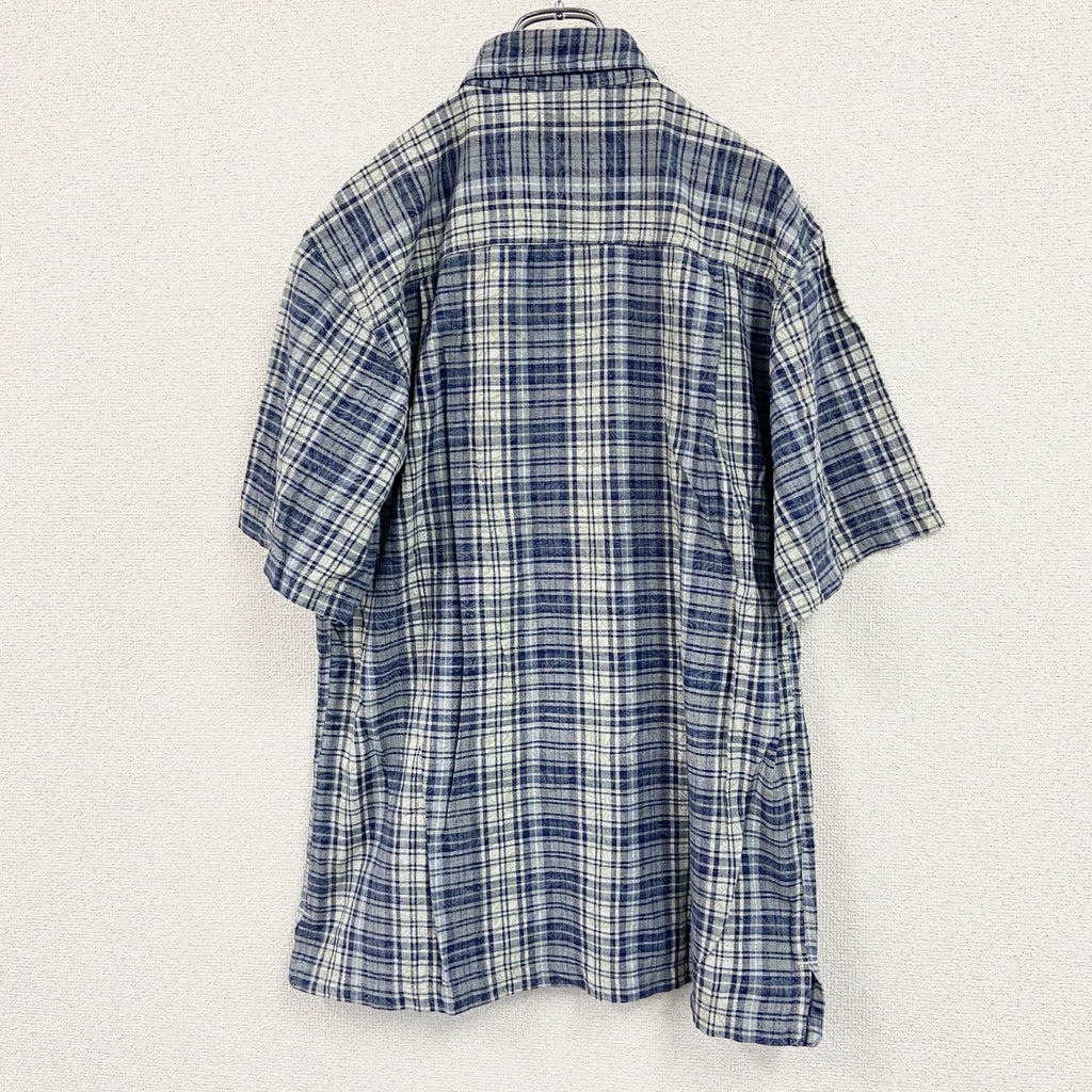 RIP CURL　リップカール　半袖シャツ　総柄　チェック柄　青　ブルー　Pサイズ　古着