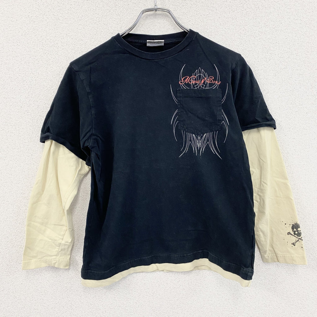 MAUI　長袖Tシャツ/ロンT　フェイクレイヤード　バイカラー　黒　ブラック　アイボリー　XXL13－14サイズ　古着