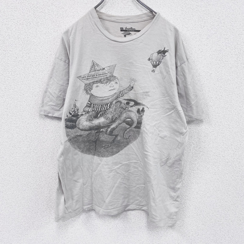 Threadless　スレッドレス　ロジェリオプール　半袖プリントイラストTシャツ　クルーネック　灰色　グレー　Lサイズ カットソー メンズ コットン 古着