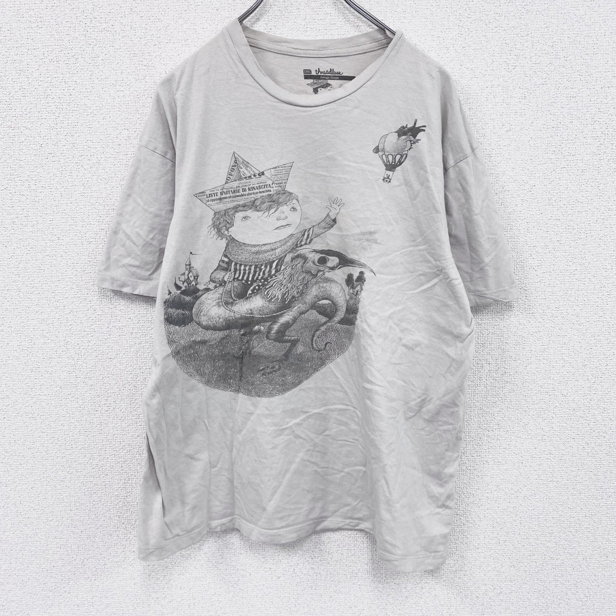 Threadless　スレッドレス　ロジェリオプール　半袖プリントイラストTシャツ　クルーネック　灰色　グレー　Lサイズ カットソー メンズ コットン 古着