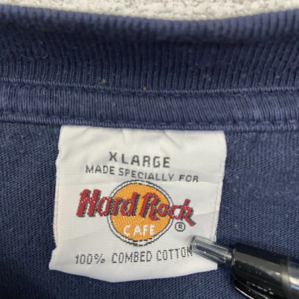 Hard Rock CAFE 　半袖プリントビッグTシャツ　レストラン　クルーネック　ネイビー　紺　XLサイズ　古着