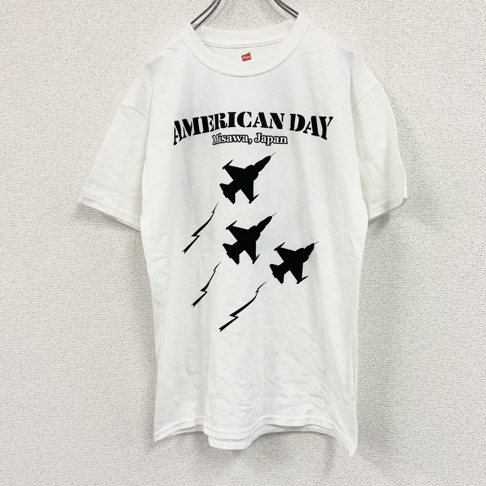 Hanes　ヘインズ　半袖プリントＴシャツ　三沢　TEAM MISAWA　白　ホワイト　Mサイズ　古着
