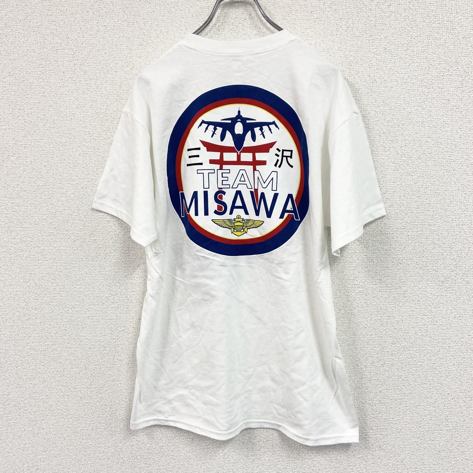 Hanes　ヘインズ　半袖プリントＴシャツ　三沢　TEAM MISAWA　白　ホワイト　Mサイズ　古着