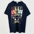 PORT&COMPANY　半袖ビッグプリントTシャツ　ゲーム　ゲーマー　レベル13　ロック解除　黒　ブラック　Sサイズ　古着
