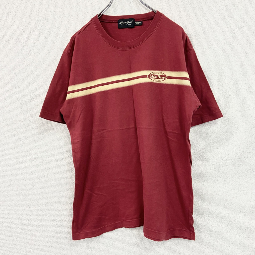 Eddie Bauer　エディーバウアー　半袖プリントＴシャツ　赤色　レッド　Sサイズ Tシャツ カットソー メンズ 古着