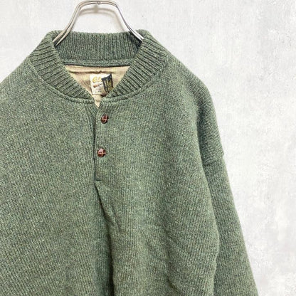 古着 used　Cabela's カベラス　ヴィンテージ　長袖ハーフボタンニット　セーター　カーキ　肘あて　秋冬服　Lサイズ