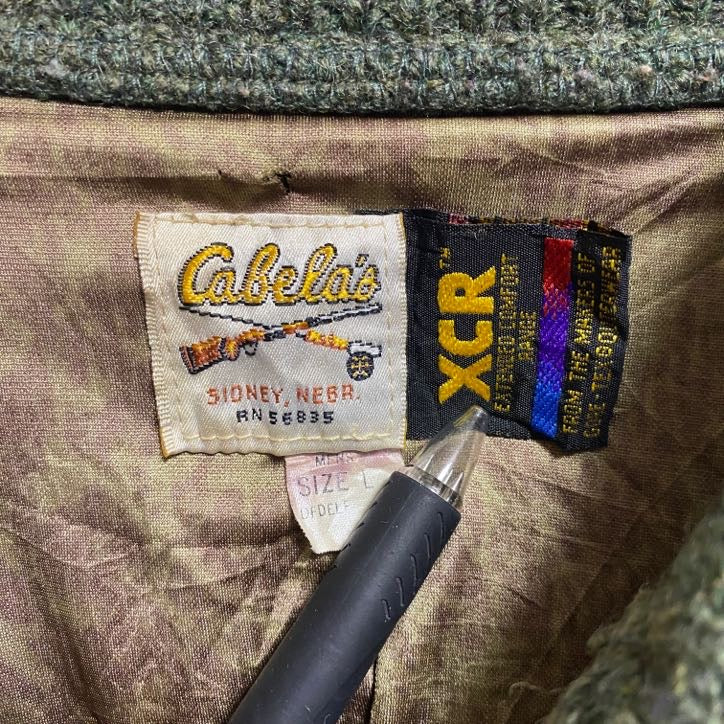 古着 used　Cabela's カベラス　ヴィンテージ　長袖ハーフボタンニット　セーター　カーキ　肘あて　秋冬服　Lサイズ