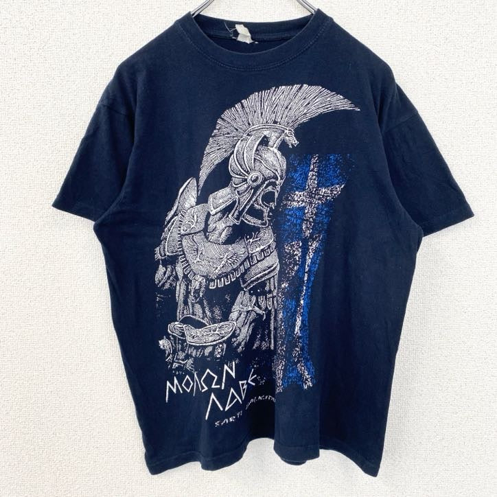 古着 used　90s　00s　半袖ビッグプリントTシャツ　インディアン　騎士　ギリシャ　ネイビー　紺　ヴィンテージ　vintage