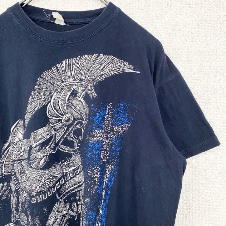 古着 used　90s　00s　半袖ビッグプリントTシャツ　インディアン　騎士　ギリシャ　ネイビー　紺　ヴィンテージ　vintage
