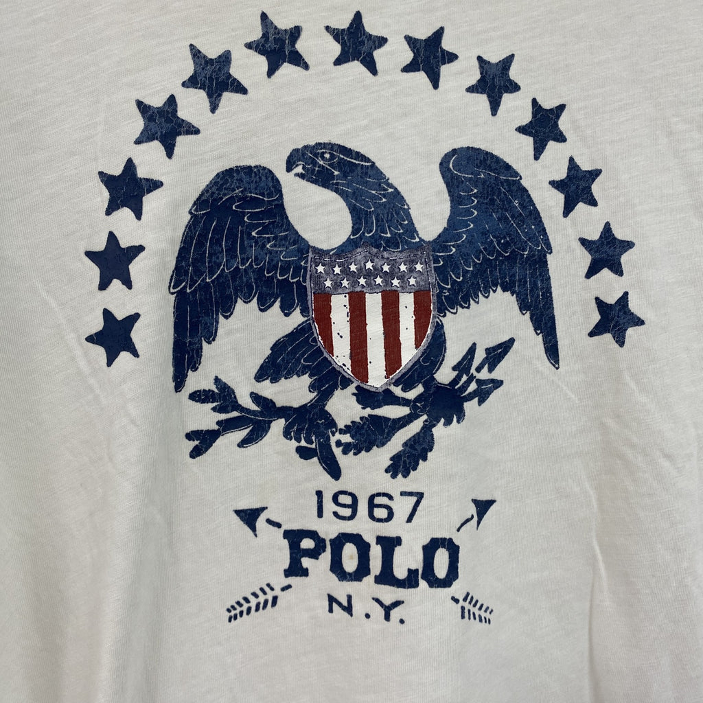 POLO RALPH LAUREN　ラルフローレン　半袖プリントTシャツ　星条旗　アーチプリント　白　ホワイト　Sサイズ　古着