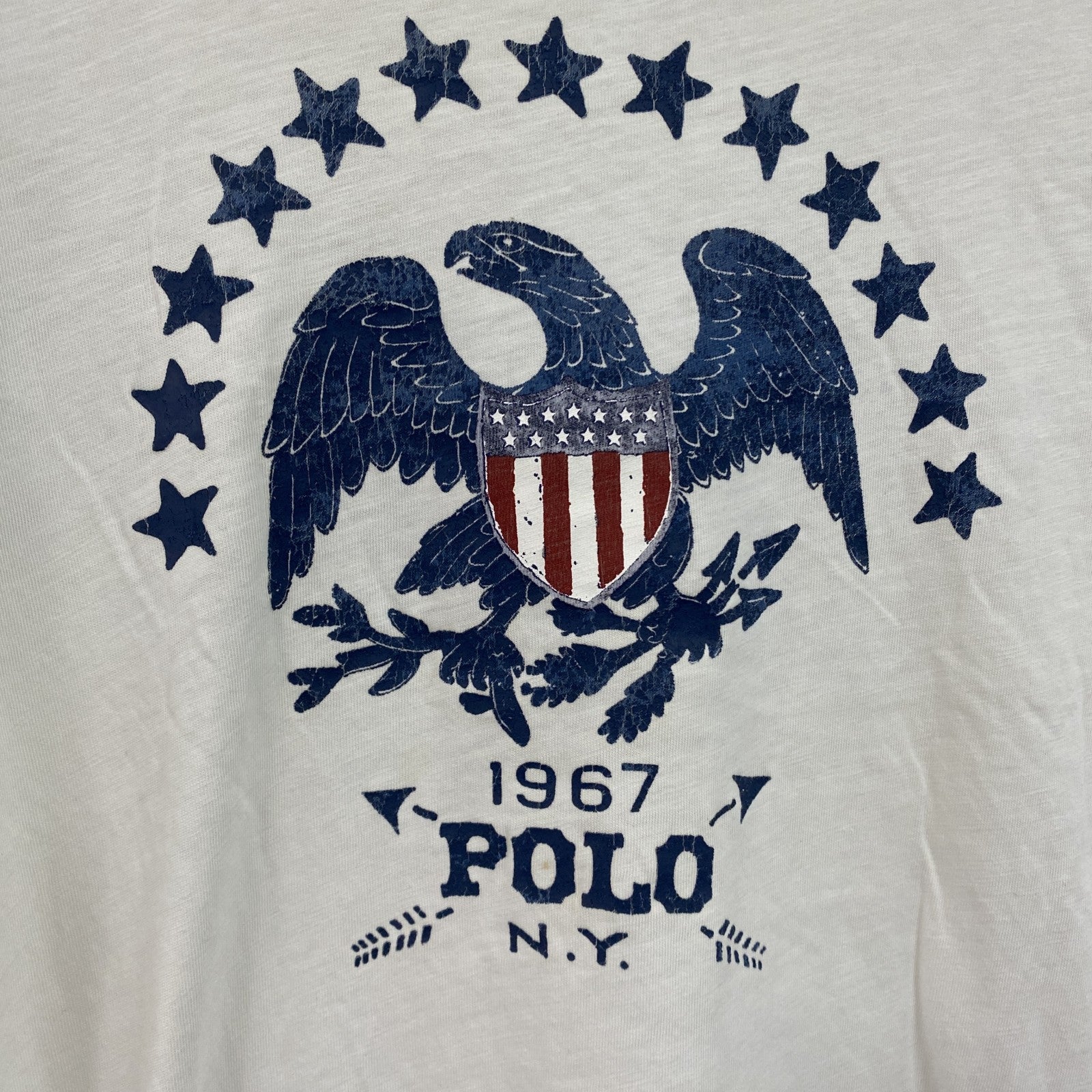 POLO RALPH LAUREN　ラルフローレン　半袖プリントTシャツ　星条旗　アーチプリント　白　ホワイト　Sサイズ　古着