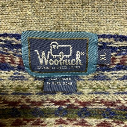 古着 used　WOOLRICH ウールリッチ　長袖ニットカーディガン　デザインセーター　総柄　ビックシルエット　XLサイズ