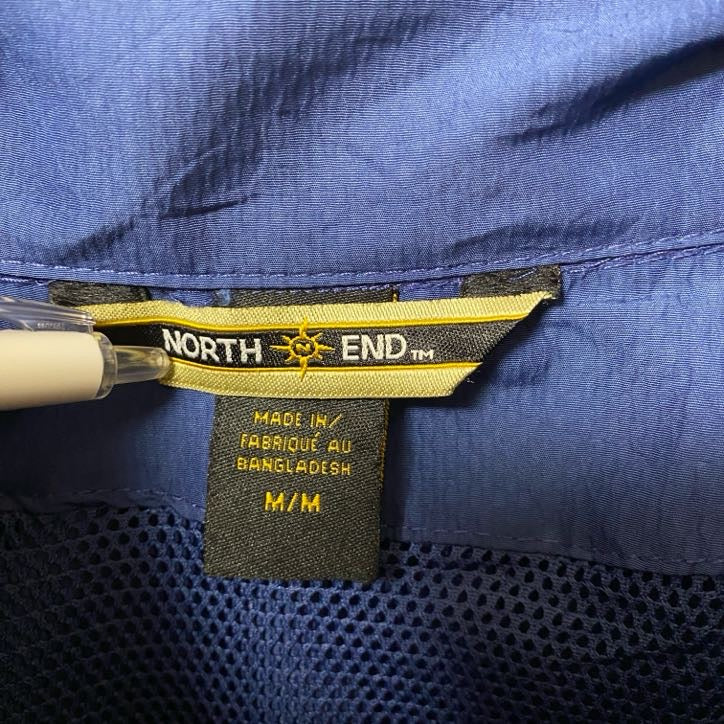 NORTH END ノースエンド　長袖ハイネックナイロンプルオーバージャケット　刺繍デザイン　ブルー　Mサイズ　古着