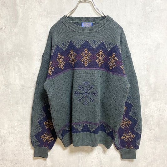 古着 used　PENDLETON ペンドルトン　70s　ヴィンテージ　長袖ノルディック柄ニット　セーター　雪刺繍　Lサイズ