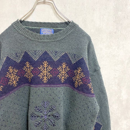 古着 used　PENDLETON ペンドルトン　70s　ヴィンテージ　長袖ノルディック柄ニット　セーター　雪刺繍　Lサイズ