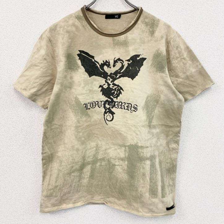 yd.　半袖プリントTシャツ　ブラックレター　ドラゴン　両面プリント　タイダイ柄　茶色　ブラウン　XLサイズ　古着