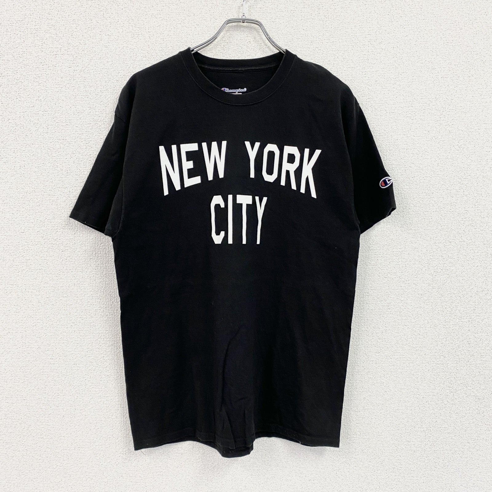 Champion　チャンピオン　半袖プリントTシャツ　アーチプリント　刺繍ロゴ　現行　黒　ブラック　Lサイズ　古着