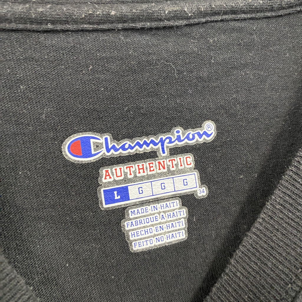 Champion　チャンピオン　半袖プリントTシャツ　アーチプリント　刺繍ロゴ　現行　黒　ブラック　Lサイズ　古着