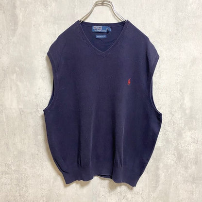 古着 used　Polo by Ralph Lauren ポロバイラルフローレン　ニットベスト　セーター　ネイビー　XLサイズ