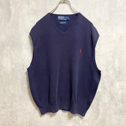 古着 used　Polo by Ralph Lauren ポロバイラルフローレン　ニットベスト　セーター　ネイビー　XLサイズ