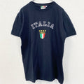 半袖刺繍Tシャツ　ITALIA　イタリア　国旗　クルーネック　レトロデザイン　紺　ネイビー　Lサイズ　古着