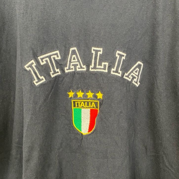 半袖刺繍Tシャツ　ITALIA　イタリア　国旗　クルーネック　レトロデザイン　紺　ネイビー　Lサイズ　古着