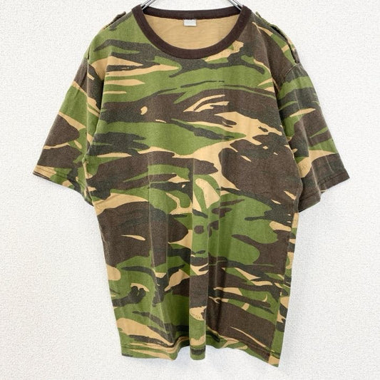 古着 used　半袖プリントTシャツ　迷彩柄　レトロデザイン　クルーネック　ミリタリー　カモフラージュ　Lサイズ
