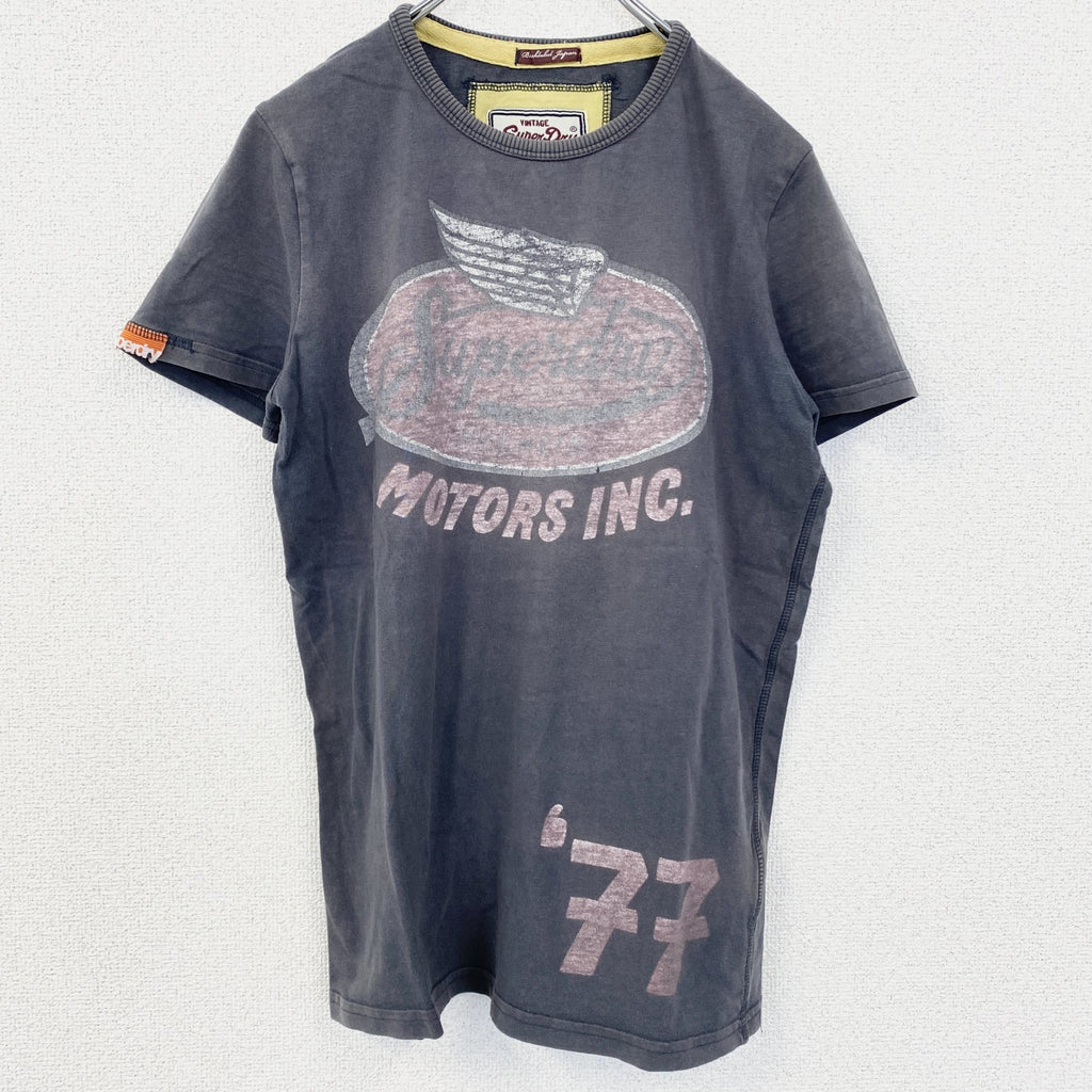 Superdry　極度乾燥　半袖プリントTシャツ　レトロデザイン　クルーネック　灰　グレー　灰色　Sサイズ　古着