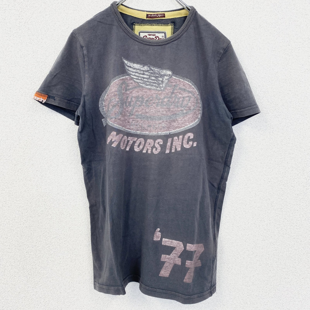 Superdry　極度乾燥　半袖プリントTシャツ　レトロデザイン　クルーネック　灰　グレー　灰色　Sサイズ　古着