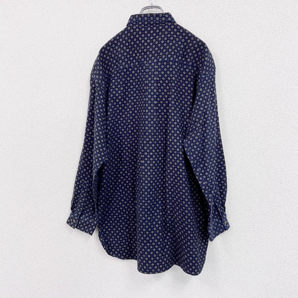 ～90s　Abercrombie&Fitch　アバクロンビー&フィッチ　プリントネルシャツ　総柄　紺　Lサイズ　　ヴィンテージ　古着