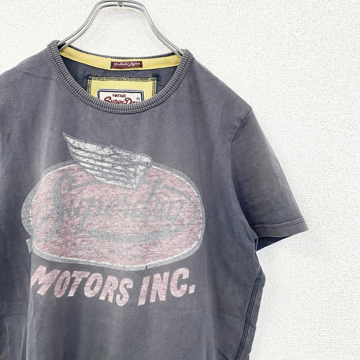 Superdry　極度乾燥　半袖プリントTシャツ　レトロデザイン　クルーネック　灰　グレー　灰色　Sサイズ　古着
