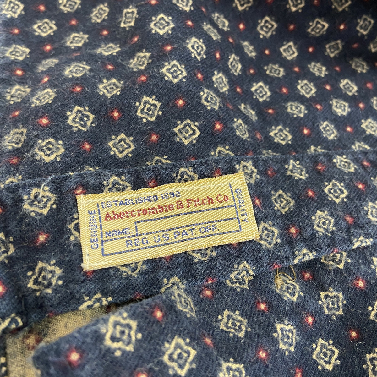 ～90s　Abercrombie&Fitch　アバクロンビー&フィッチ　プリントネルシャツ　総柄　紺　Lサイズ　　ヴィンテージ　古着