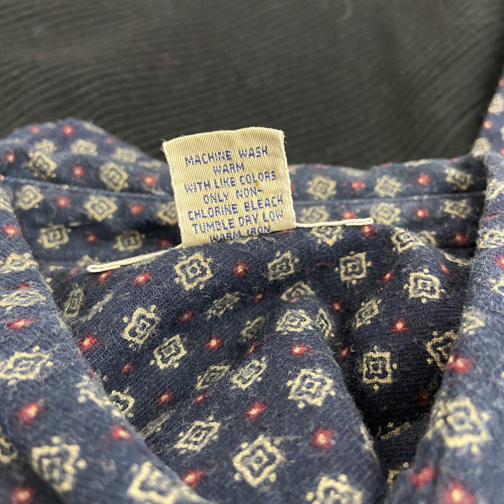 ～90s　Abercrombie&Fitch　アバクロンビー&フィッチ　プリントネルシャツ　総柄　紺　Lサイズ　　ヴィンテージ　古着