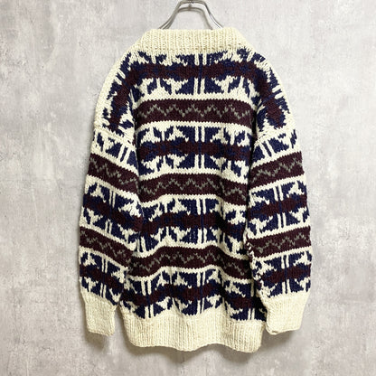 ～90s　ノルディックニットセーター　ヴィンテージ　総柄　スノー柄　雪　白　秋冬服　Lサイズ